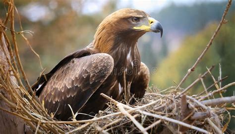 Golden eagle in its nest stock illustration. Illustration of brood ...