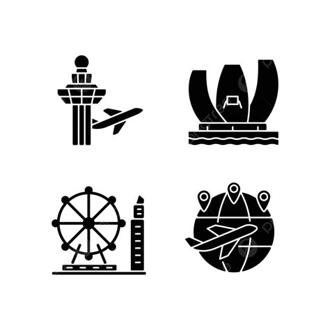 Collection Of Singapores Popular Tourist Attractions As Black Glyph Icons On A White Background ...