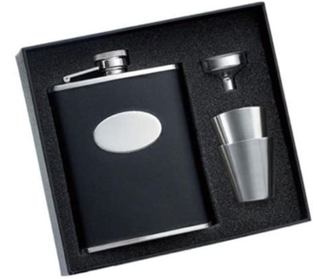 Black Stainless Steel Flask with Shooters and Funnel - ForeverGifts.com