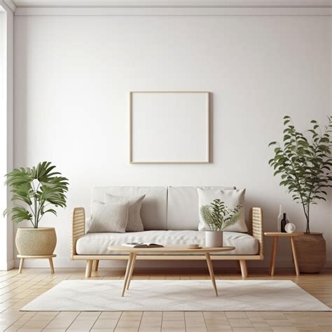 Premium AI Image | A living room with a plant on the wall and a picture ...