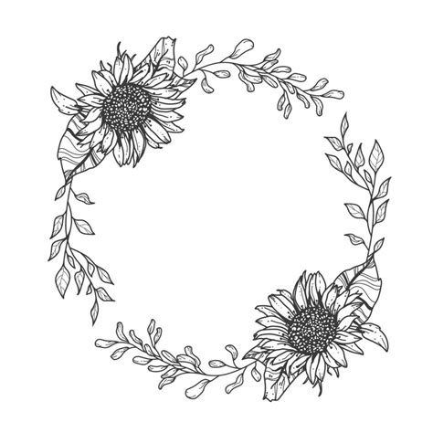 Sunflower wreath. Hand drawn illustration. Invitation graphic. 2313832 ...