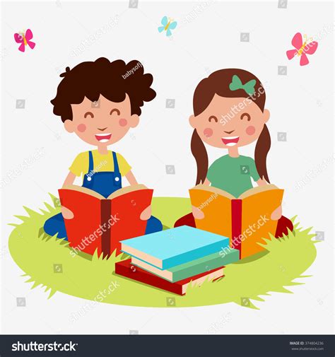 Los niños leen libro, vector de: vector de stock (libre de regalías ...