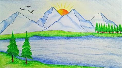 Most Beautiful Scenes Of The Nature Drawing How To Draw Scenery Of Mountain Step By Step (Very ...