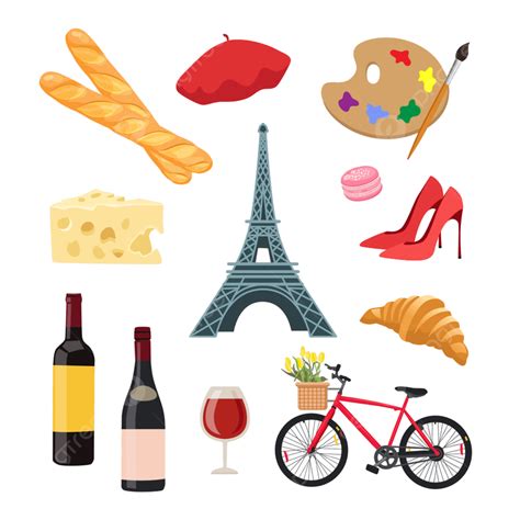 Symbols Of French Culture Cartoon Illustration Set, Cartoon Clipart ...