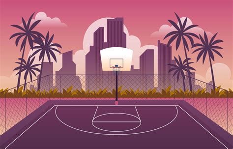 Outdoor Basketball Court with Building Silhouette 13796882 Vector Art ...