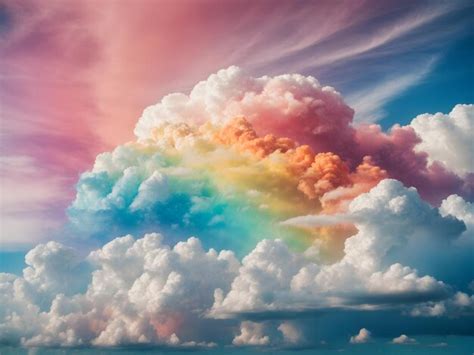 Premium AI Image | White clouds in the blue sky and colourful rainbow