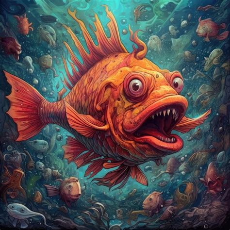 Premium AI Image | crazy fish angry furious mad portrait expressive illustration artwork oil ...