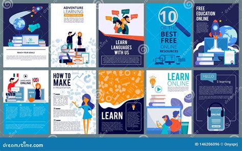 Education Online Covers. Posters Or Ads Flyer Template With Educational Concept Teachers Fro ...