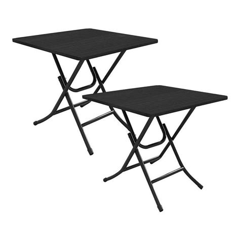 SOGA 2X Black Dining Table Portable Square Surface Space Saving Folding Desk with Lacquered Legs ...