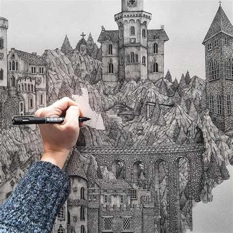 Artist Creates Incredibly Detailed Pen Drawings That Merge Real and Mythical Landscapes ...