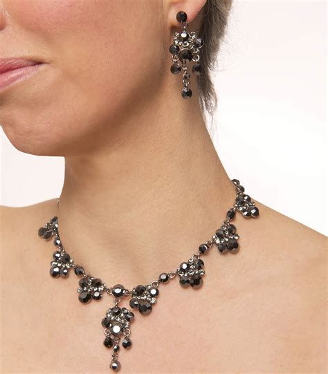 Swarovski Crystal Black Crystal Necklace and Earring Set, Cluster Drops Swarovski Black Crystal ...