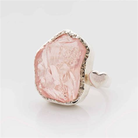 Rose Quartz raw gemstone adjustable ring, sterling silver, Taurus ...