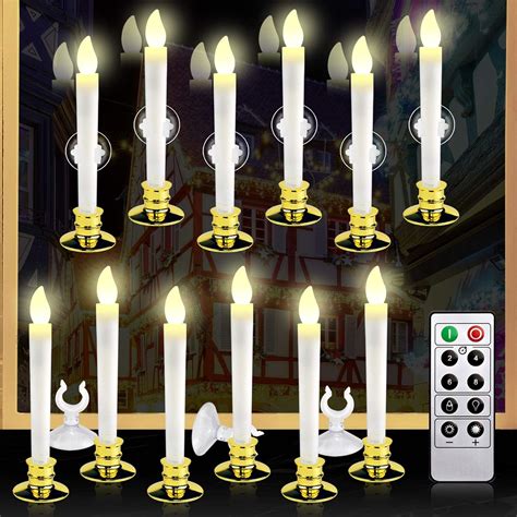 Kithouse 12 Set Christmas Window Candles Lights with Timer Battery Operated Electric LED Taper ...