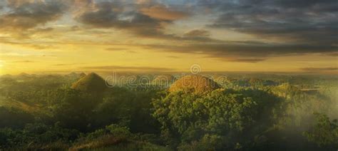 Sunset on Chocolate Hills Landscape in Bohol Island Stock Image - Image ...