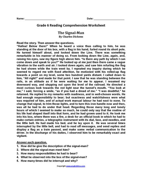 Top 6Th Grade Free Reading Comprehension Worksheets transparant - Reading