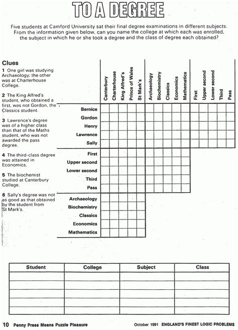 Printable Logic Puzzles For 6Th Graders | Printable Crossword Puzzles