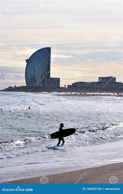 Surfing at Barcelona, Spain Editorial Image - Image of beautiful, catalunya: 168222120