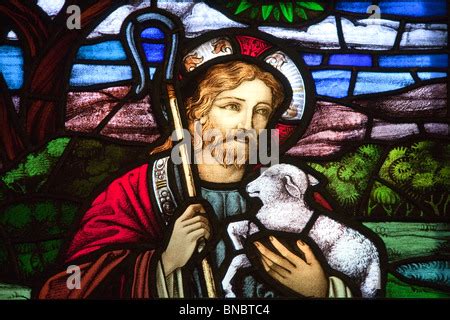 Jesus Christ as the Good Shepherd, stained glass window, Church of St Stock Photo: 51760876 - Alamy