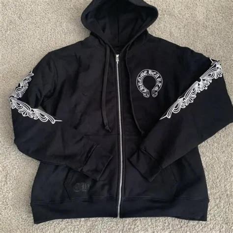 chrome hearts hoodie black and white size m used - Depop