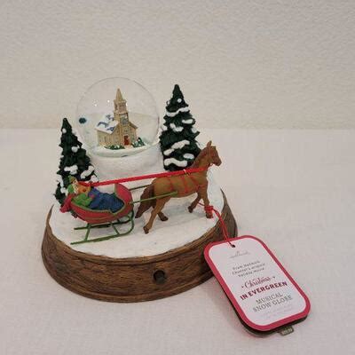 Snow Globes Hallmark Christmas in Evergreen Sleigh Ride Musical Snow Globe with Light Snow ...