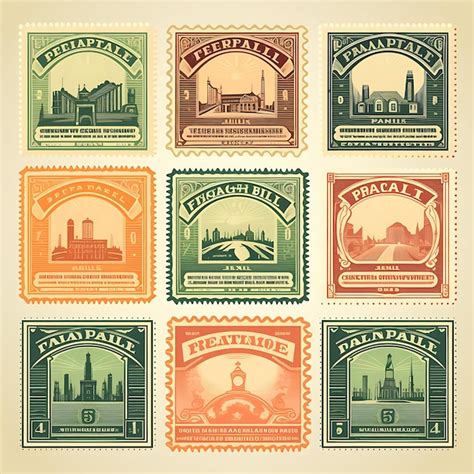 Premium AI Image | A Set Of Postal Stamp 2D Design With Vintage Style ...