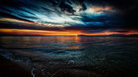 Download Horizon Ocean Cloud Dark Sky Nature Sunset HD Wallpaper