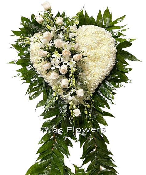 Funeral Heart - White Roses & White Orchids | Miami (FL) Sympathy Flowers Delivered | Trias Flowers