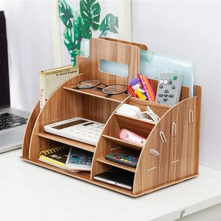 Wooden Desktop Organizer Office Supplies Storage, Wooden Desk Organizer ...