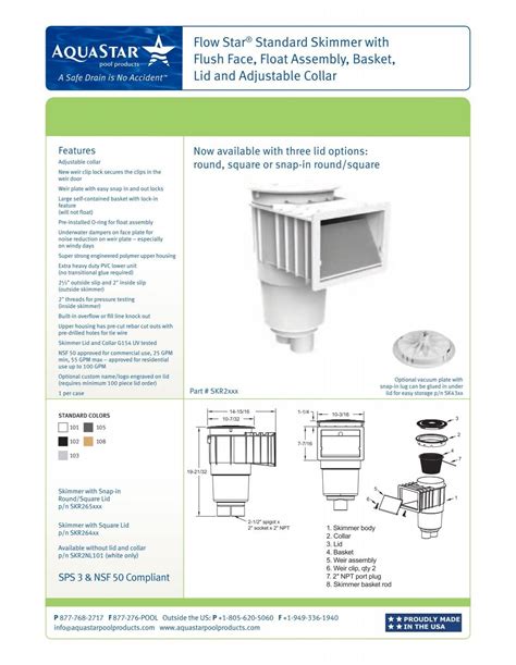 View Product Sheet - AquaStar Pool Products