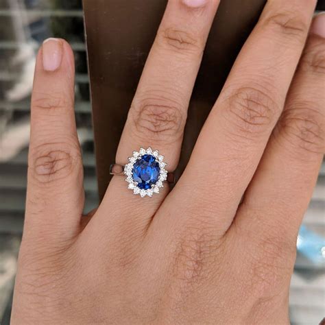 2.59 carats Vivid Blue Sapphire Solitaire with Halo Diamonds Engagement Ring - Thai Native Gems ...