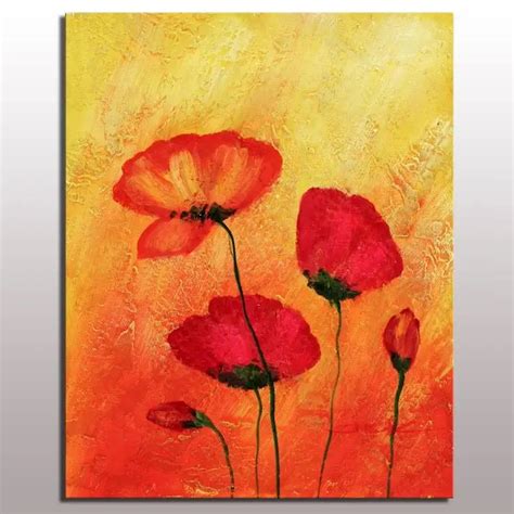 Popular red flower art painting home decoration red color flower oil painting on canvas simple ...