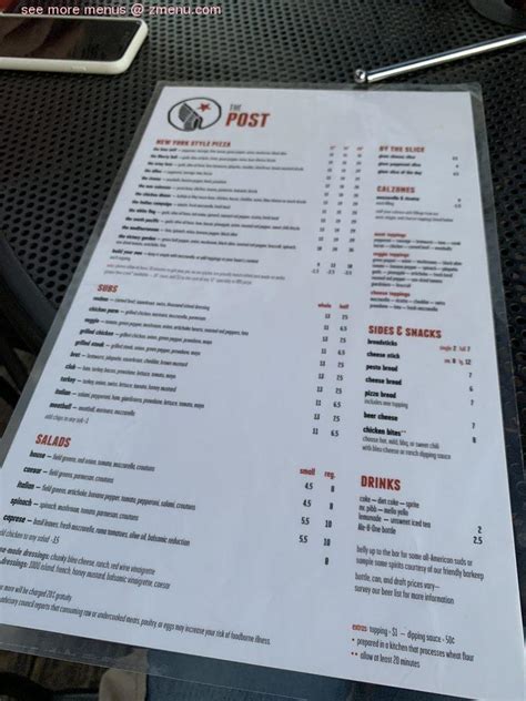 Menu at The Post pub & bar, Louisville, Goss Ave