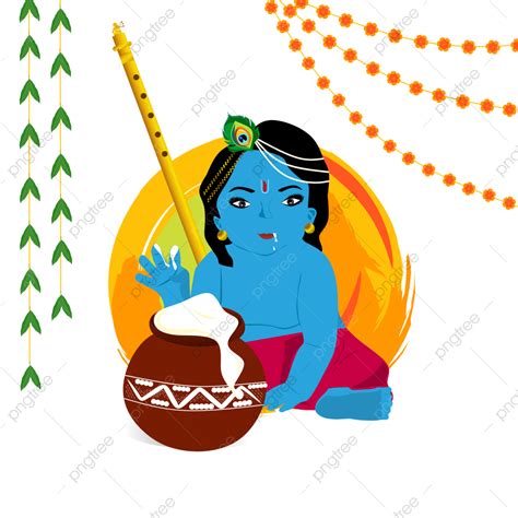 Krishna Anak Dengan Matki Dan Seruling Untuk Janmashtami, Anak Krishna Dengan Dahi Matki ...