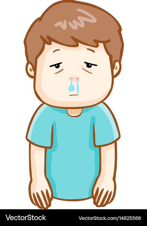 Ill man runny nose cartoon Royalty Free Vector Image