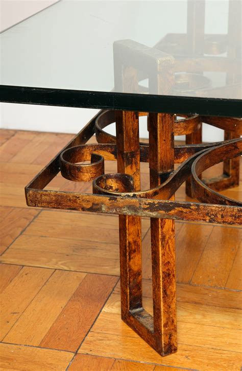 Gilded Wrought Iron Square Coffee Table with Scroll Motif Glass Top For Sale at 1stDibs ...