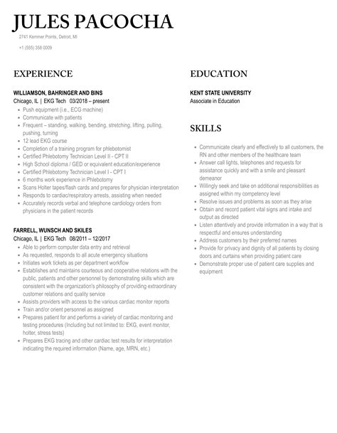 EKG Tech Resume Samples | Velvet Jobs