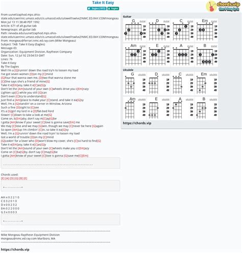 Chord: Take It Easy - tab, song lyric, sheet, guitar, ukulele | chords.vip