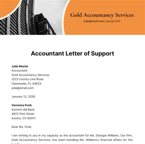 Accountant Letter of Support Template - Edit Online & Download Example | Template.net
