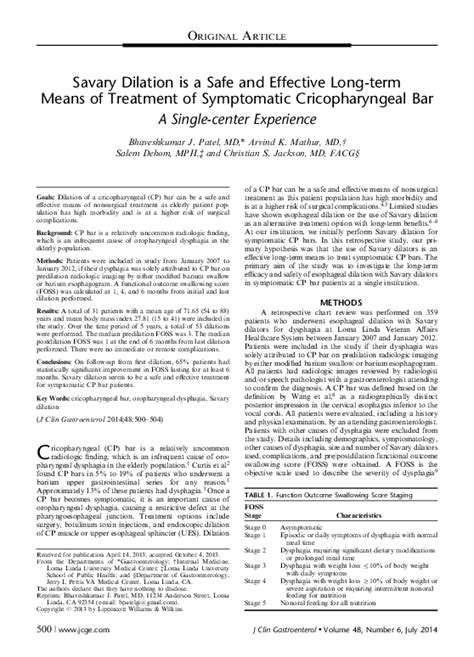 (PDF) Savary Dilation is a Safe and Effective Long-term Means of ...