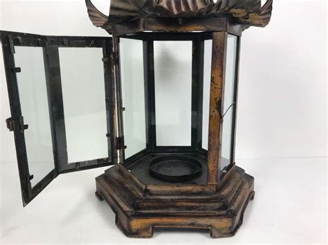 Large Contemporary Asian Metal Outdoor Hanging Candle Lantern