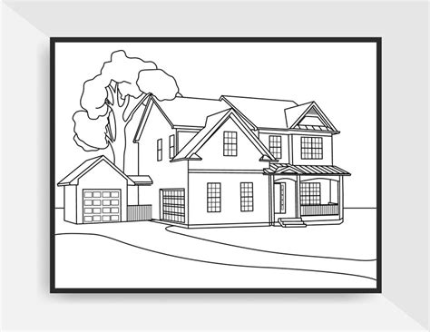 Premium Vector | House landscape line art hand drawn or poster ...