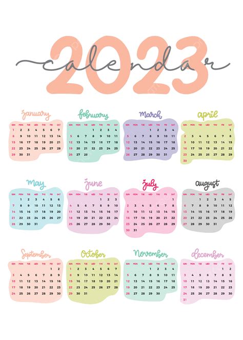 Calendar 2023 Pastel Color Template, Calendar 2023, 2023, 2023 Calendar ...