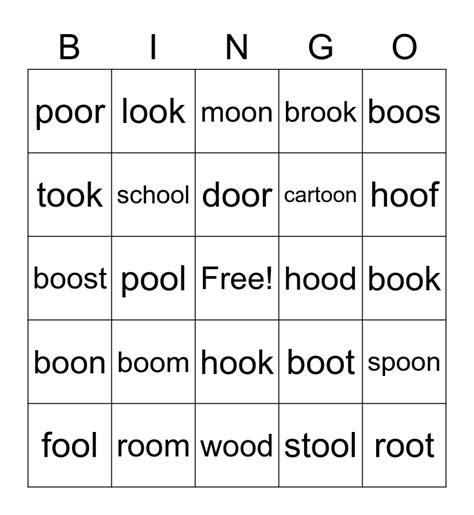 oo words Bingo Card