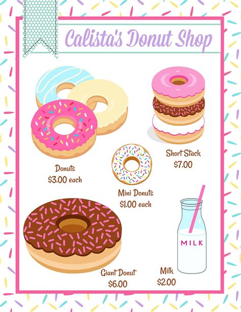 Donut Shop MENU Set INSTANT Download PERSONALIZED Dramatic - Etsy