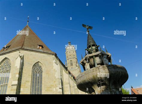 Bavarian town of Nordlingen, ringed by medieval stone walls encrusted ...