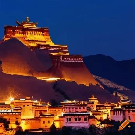 Night view of an ancient tibetan city on Craiyon