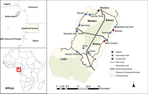 Map of Bioko Island, Equatorial Guinea, with study locations. A map of ...