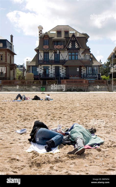 Houlgate Beach and typical house in Normandy houlgate city *** Plage et ...