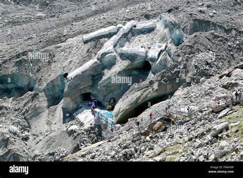 Entrance to the ice caves inside Mer de Glace glacier, Montenvers ...