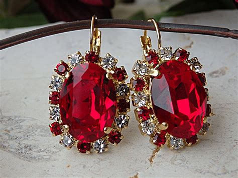 Ruby Red Earrings Gold Red Earrings Red Oval Earrings Wife - Etsy | Red ...